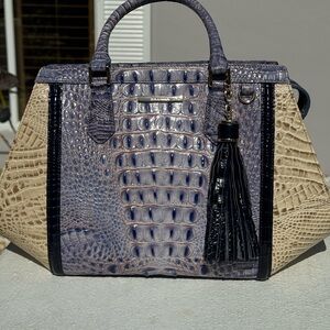 Brahmin Blue and Tan Embossed Satchel